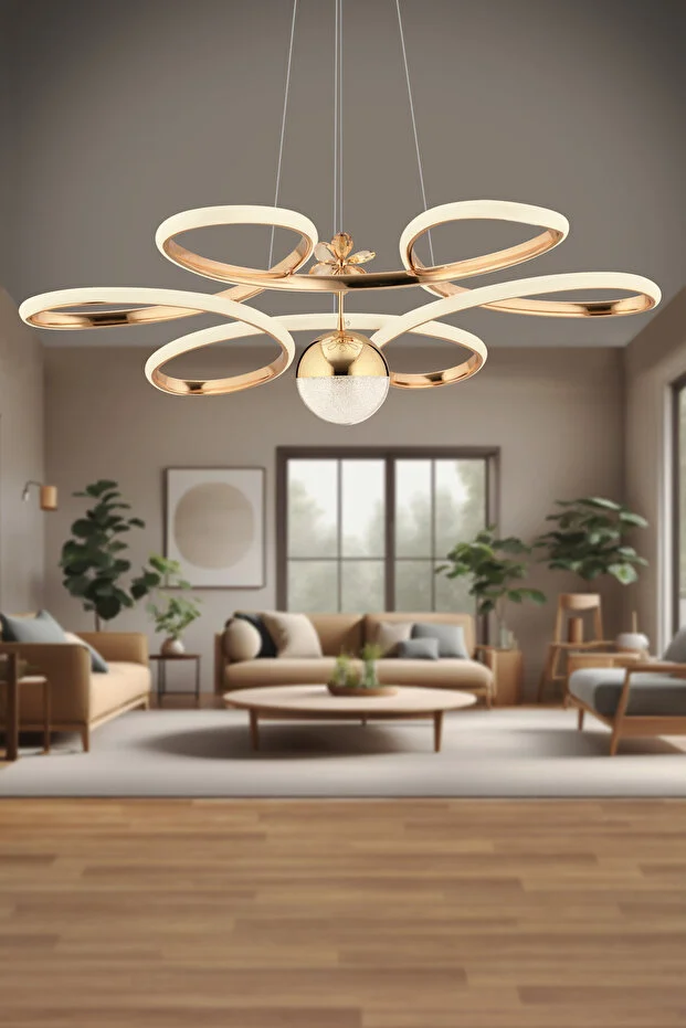 Papatya Kumandalı Gold 3 Renk Ledli Kumandalı Modern Led Avize